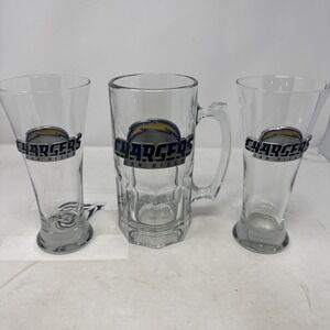NFL Chargers San Diego Clear and Metal Logo Large 34 Beer Mug &‎ 2 Pilsner Glass